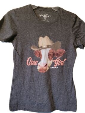 Ariat Womens Charcoal 'Cow Girl' Graphic Tee XS Western Core Rodeo Cowgirl